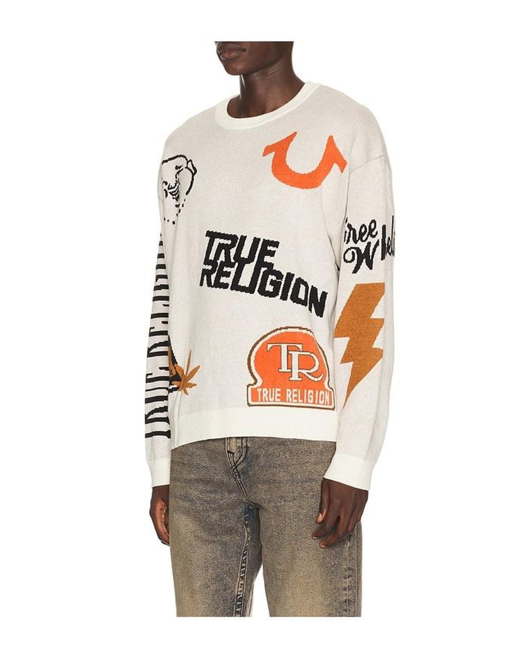 True Religion Blue Multi Logo Sweater for men