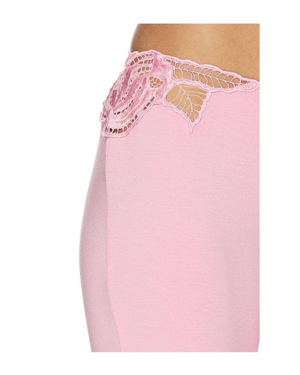 Indah Pink Valentina Solid Low Rise Long Pant With Embroidered Rose Kerawang Detail