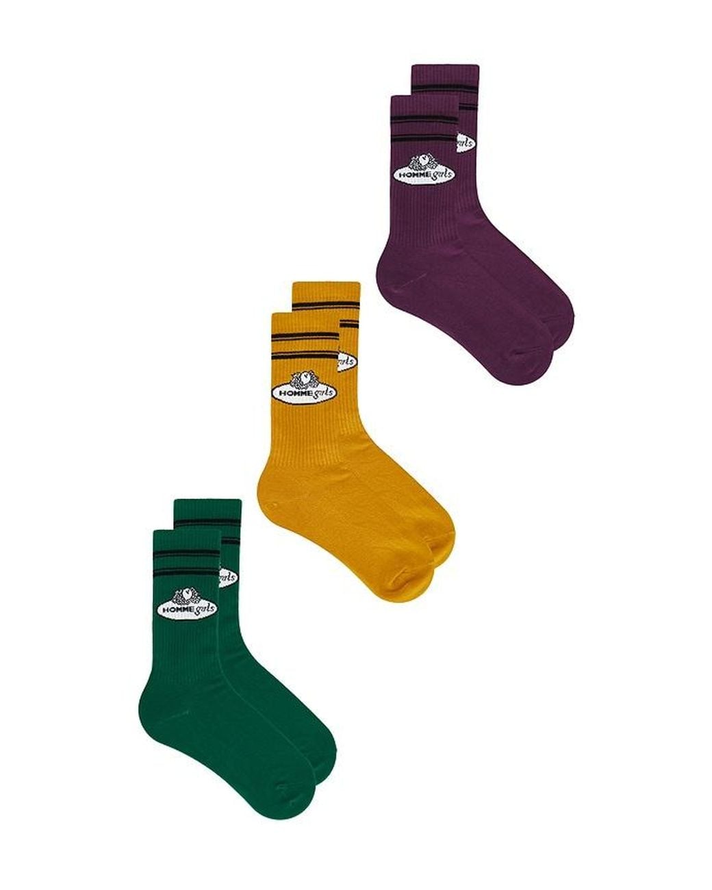 HOMMEGIRLS Green X Fruit Of The Loom Crew Socks 3-Pack