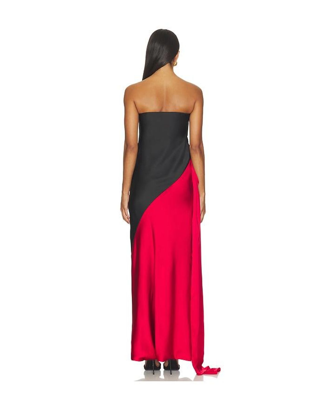 Norma Kamali Red Spliced Bias Strapless Gown With Bow