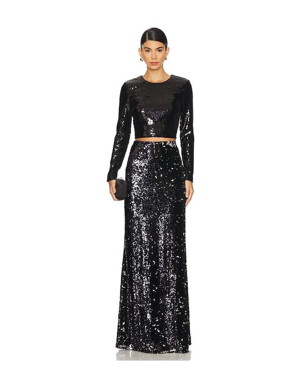 L'Agence Black Rogan Crop Sequin Long Sleeve Top