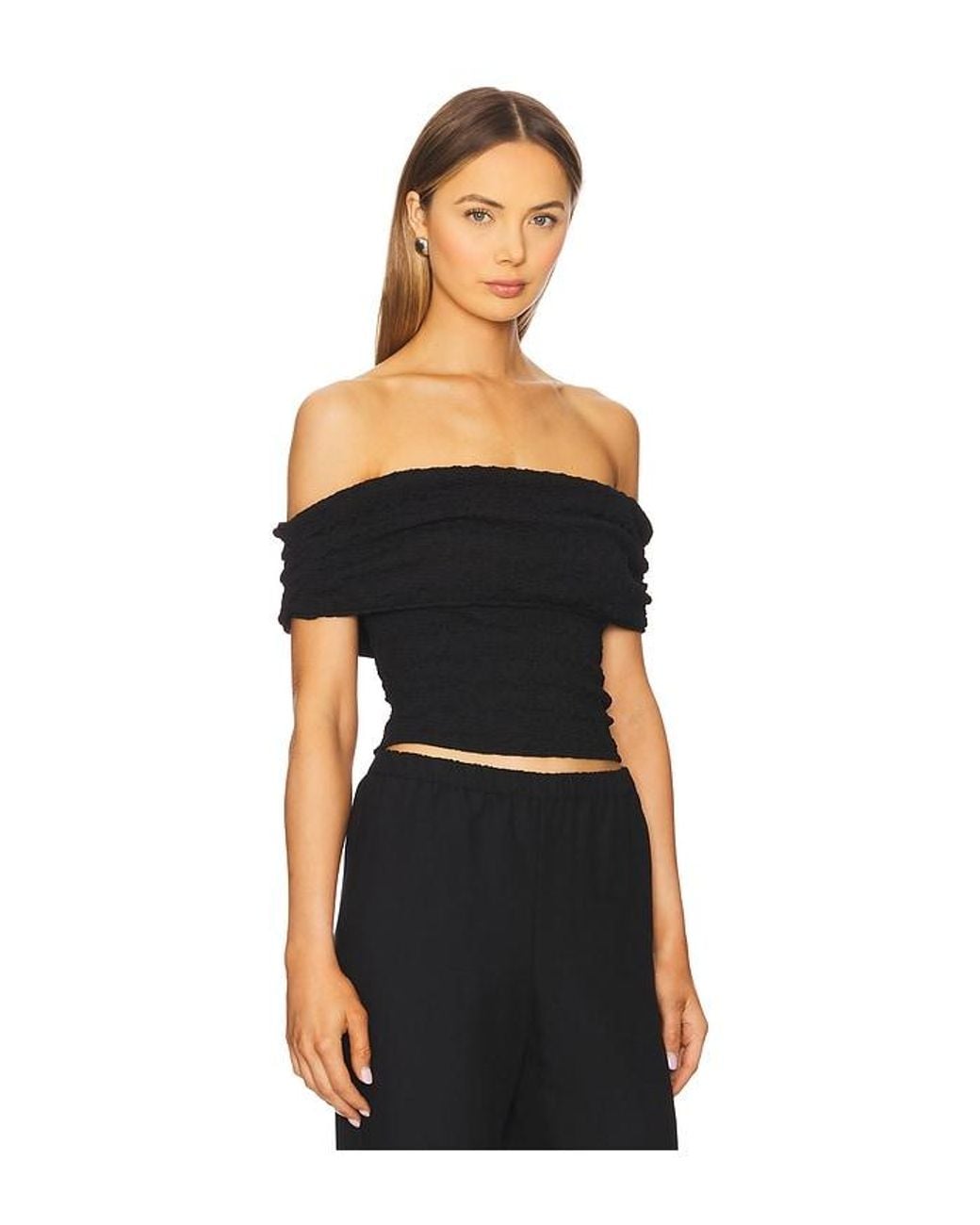 Astr Black Off Shoulder Textured Knit Top