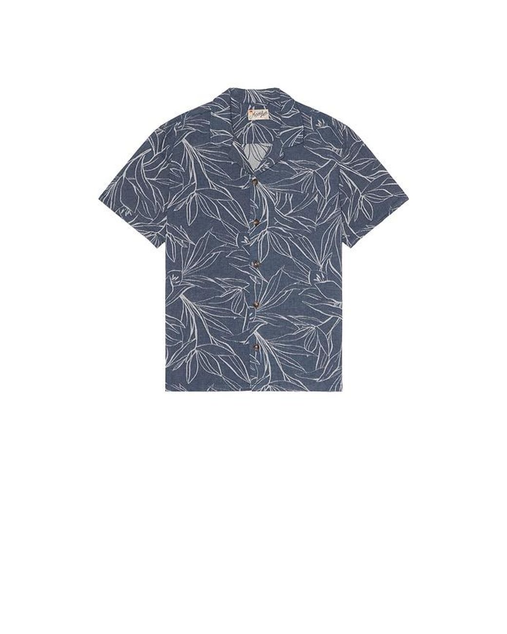 Marine Layer Blue Jacquard Linen Resort Shirt for men