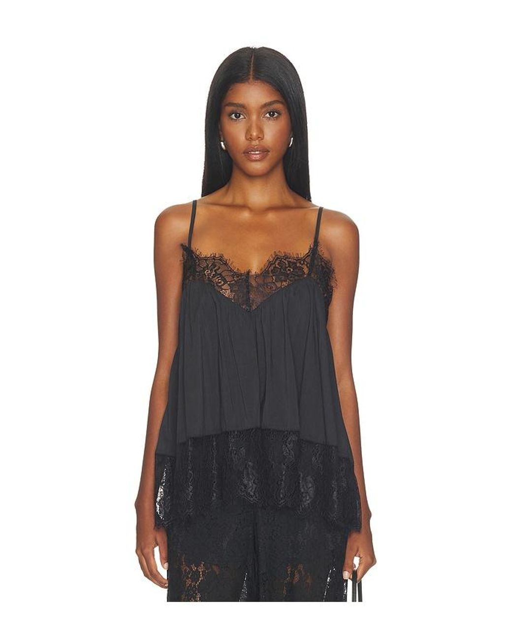 WeWoreWhat Black Lace Voile Cami Top