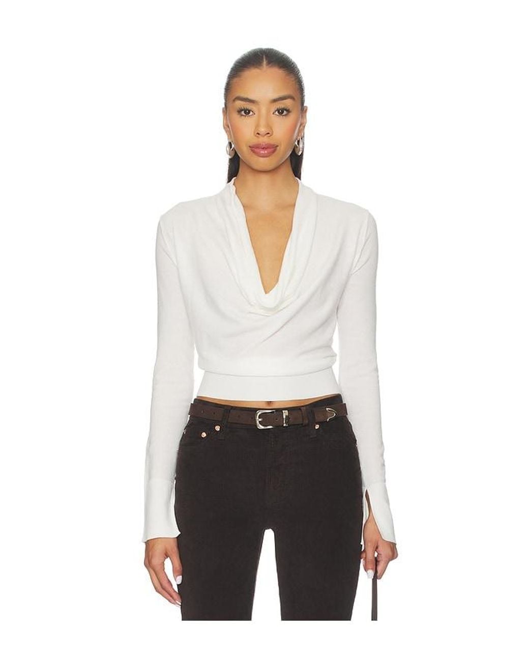 Jonathan Simkhai White Natia Cowl Neck Top