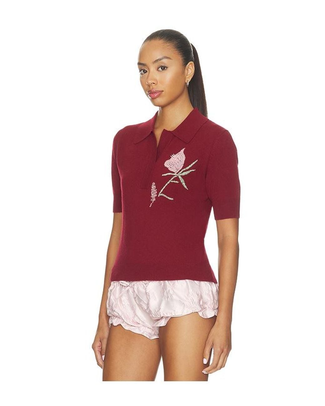 AKNVAS Red Ailey Cashmere Wool Blend Polo With Embroidery