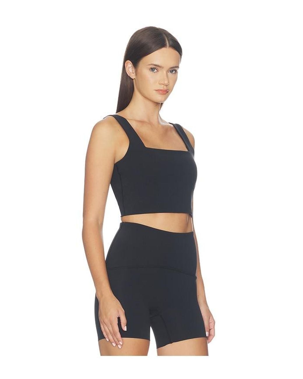 Spanx Blue Get Moving Cropped Square Neck Shelf Tank Top