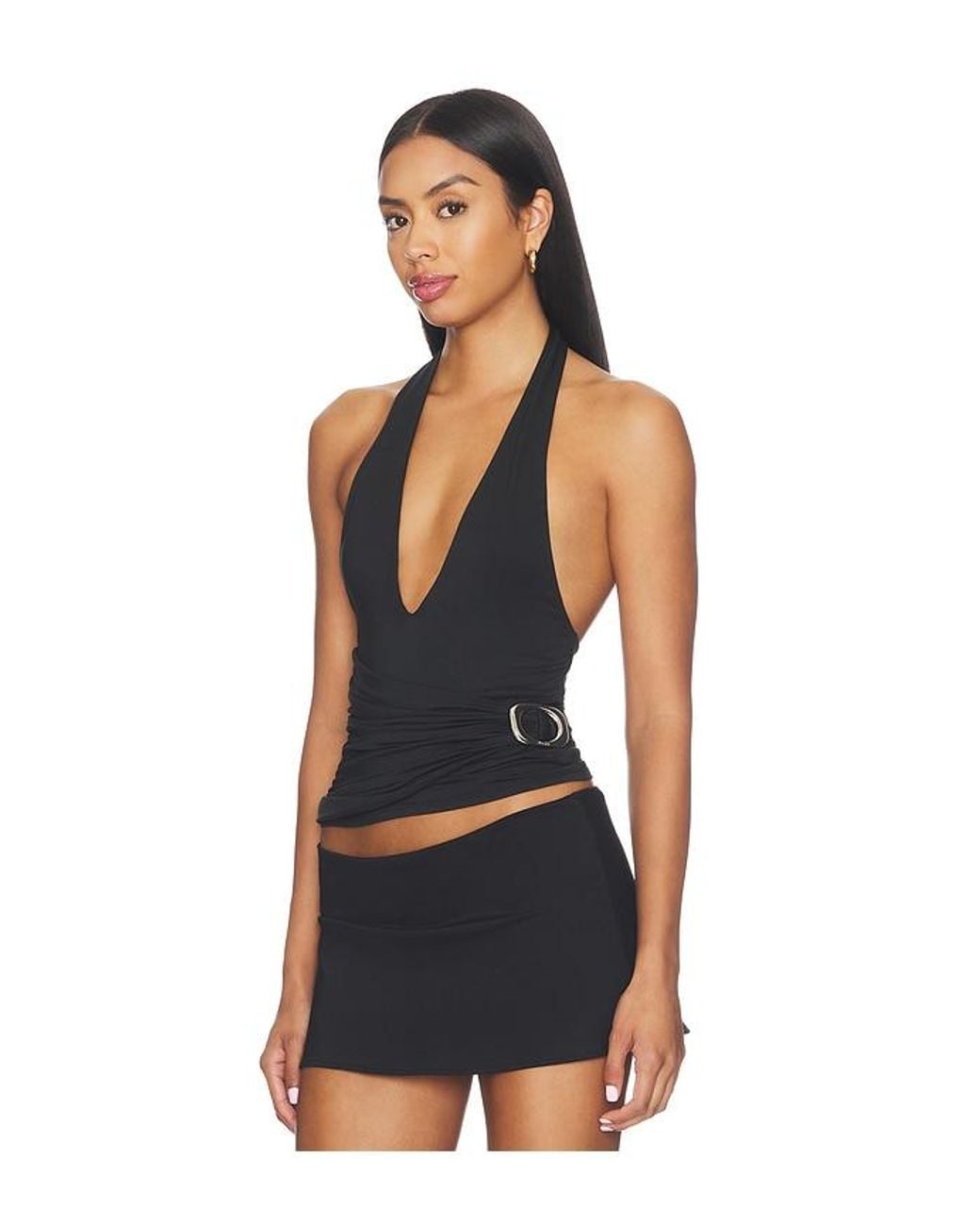 GUIZIO Black Faye Halter Top