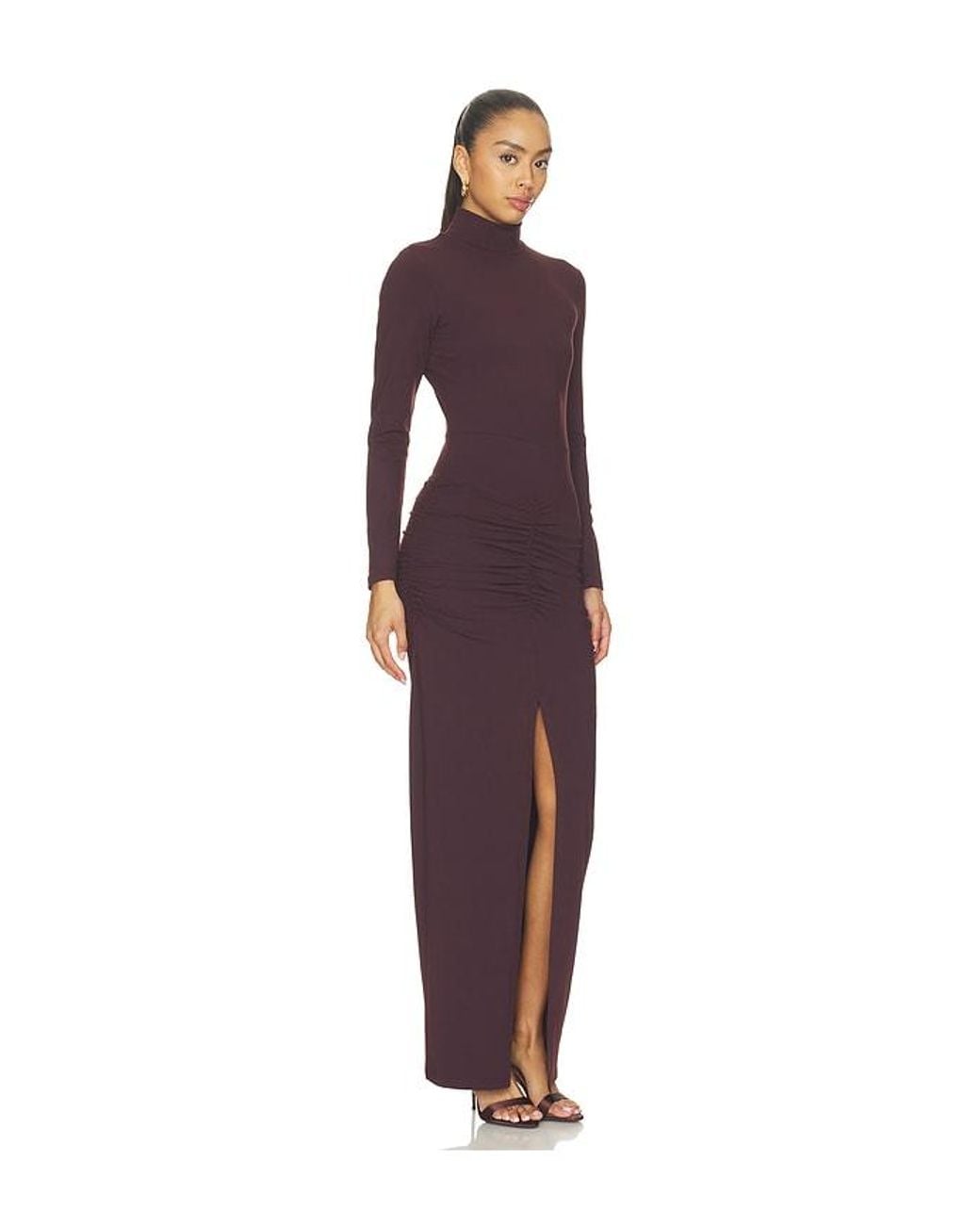 Susana Monaco Purple Mock Long Sleeve Slit Front Dress