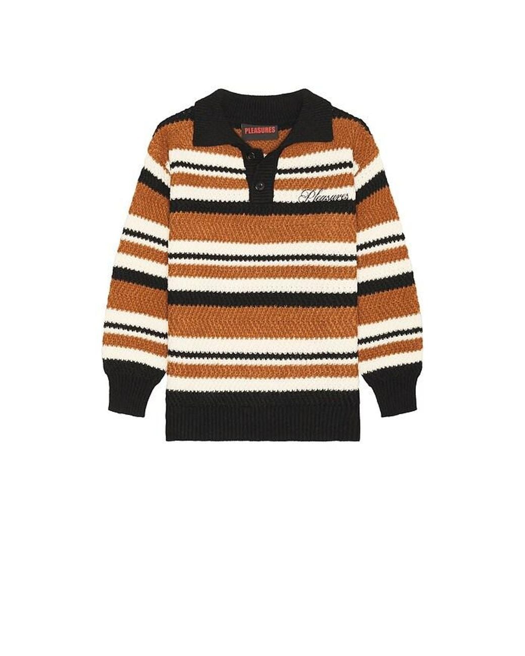 Pleasures Brown Cooper Polo Sweater for men