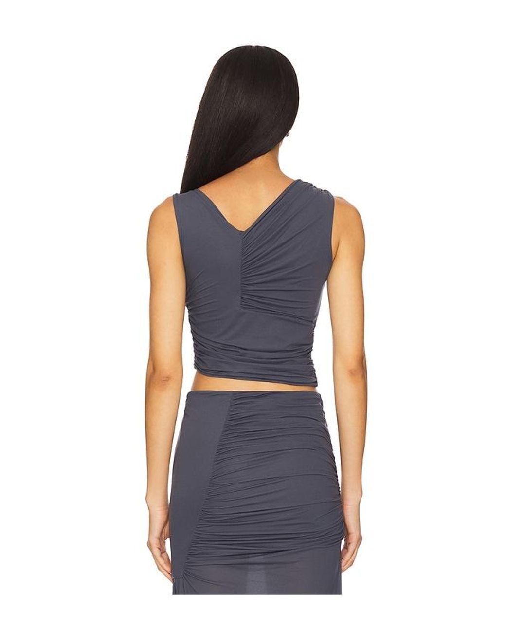 Indah Blue Ari Solid V Neck Top