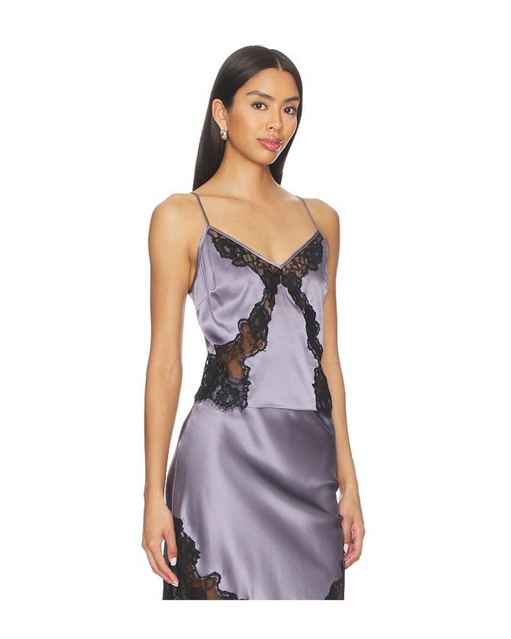Fleur du Mal Purple Juliet Lace Silk Cami Top