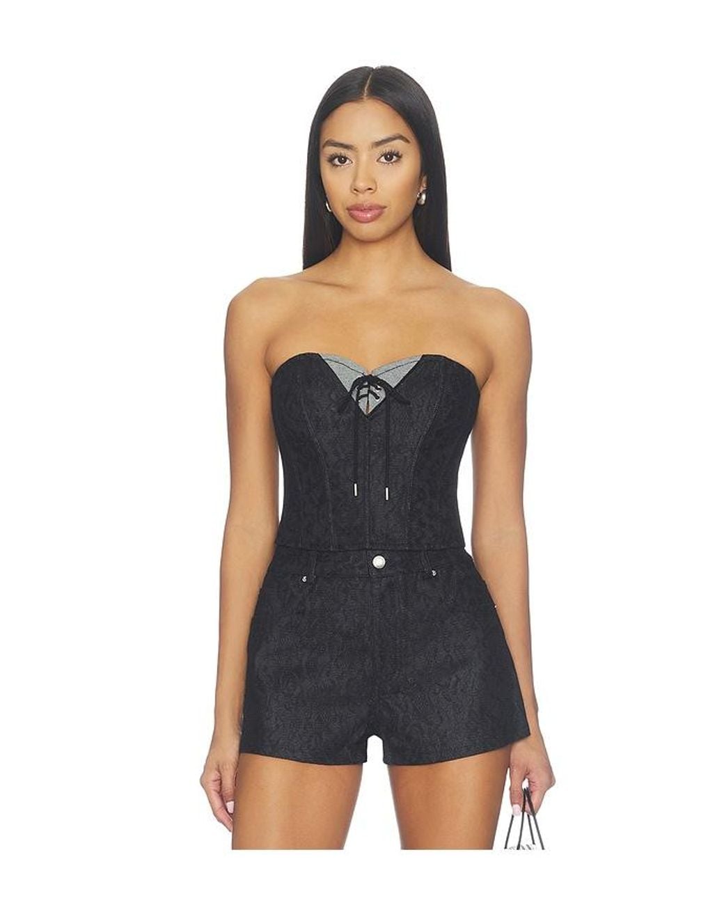 Fleur du Mal Blue Lace Denim Bustier