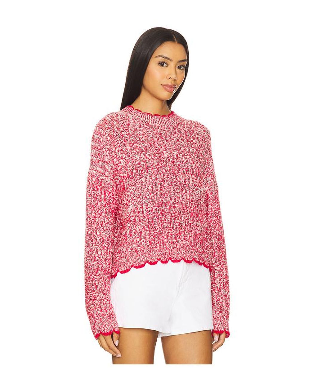 Autumn Cashmere Red Rundhalsoberteil Mit Leitermuster Und Kontrastabschlüssen