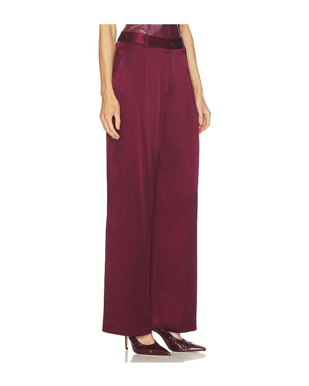 LAPOINTE Red Hose Satin Pleated Wide Leg