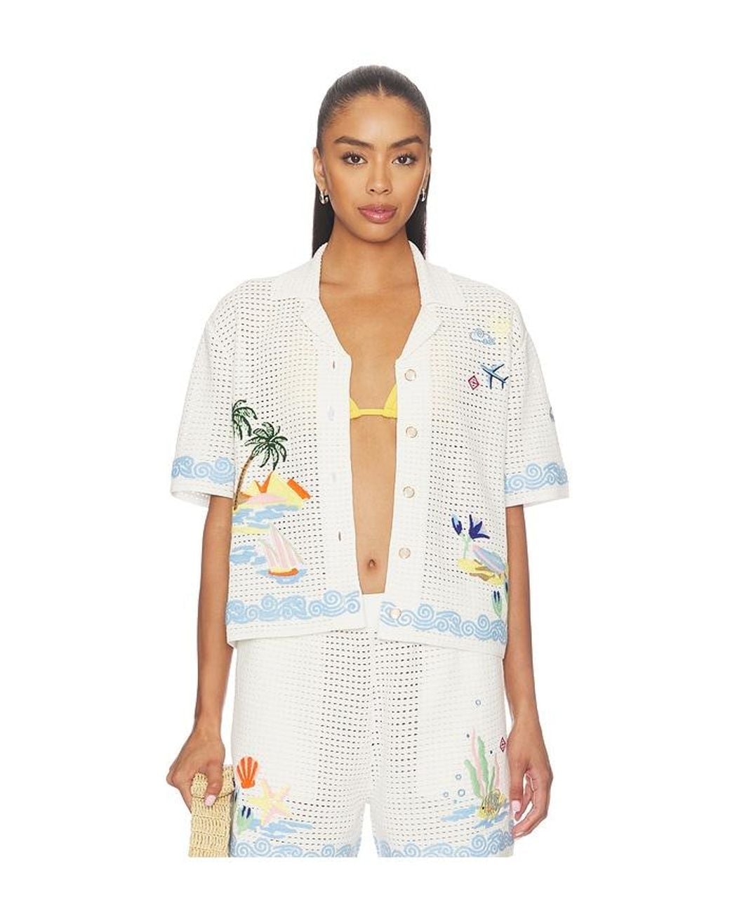 Casablanca White Crochet Beach Shirt