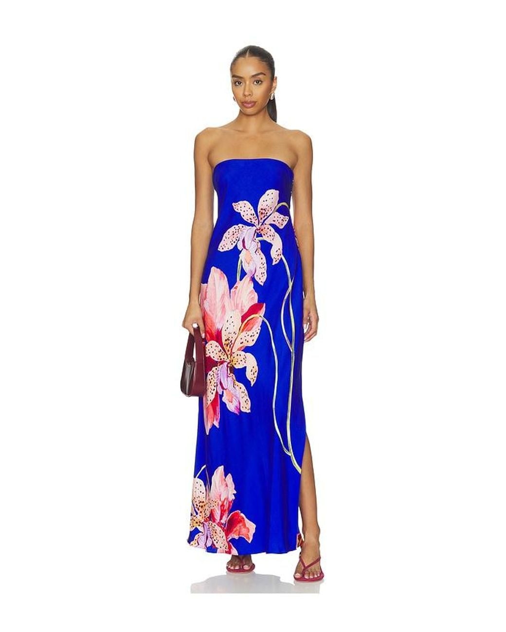 MILLY Blue Vera Satin Floral Maxi Dress