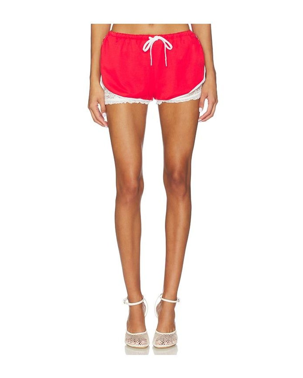 YUHAN WANG Red Lace Lined Short