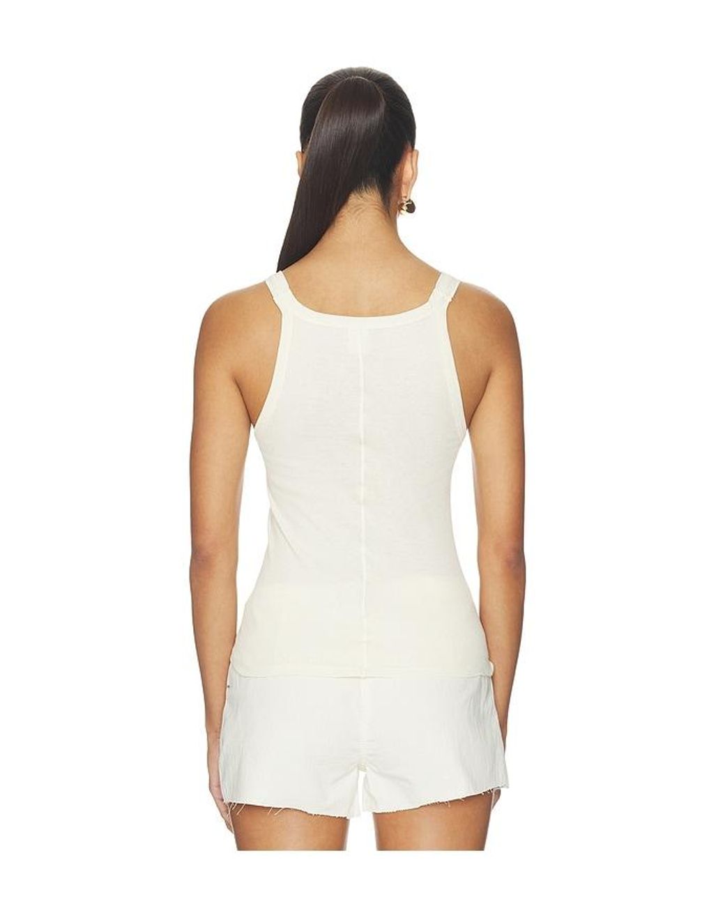 Re/done White Knotted Ribbed Tank