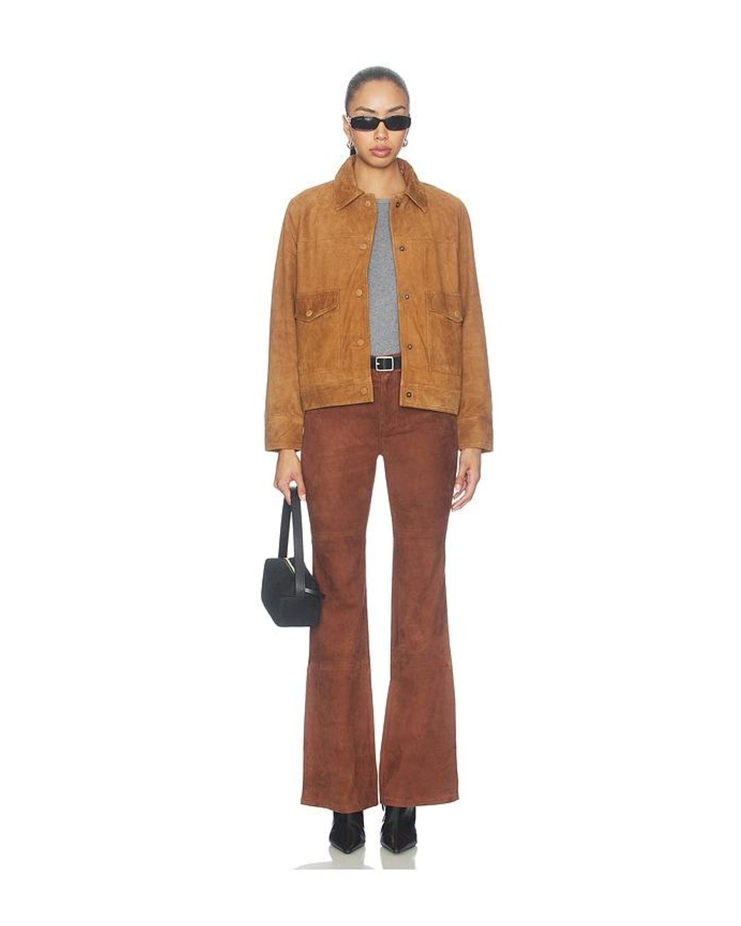 GOOD AMERICAN Brown The Suede Boxy Jacket