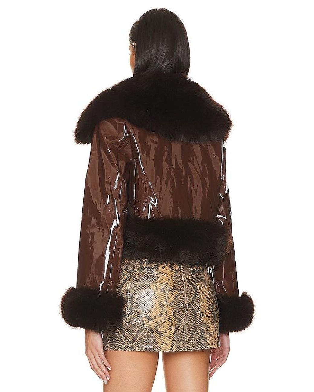 Adrienne Landau Black Faux Leather & Fur Jacket