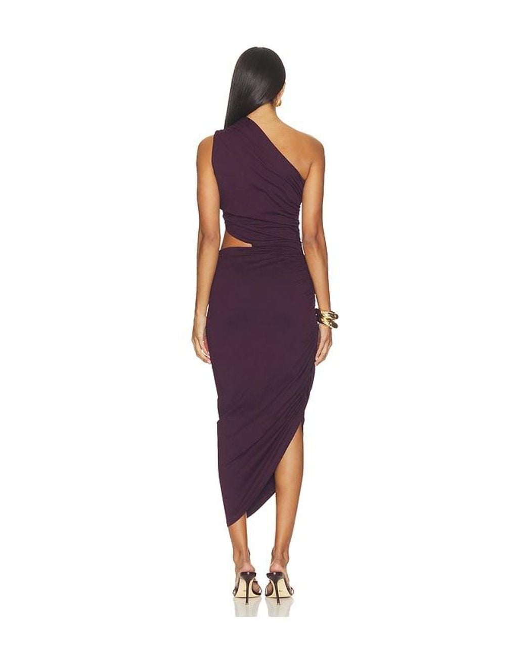 Susana Monaco Purple Gathered One Shoulder Cut Out Dress