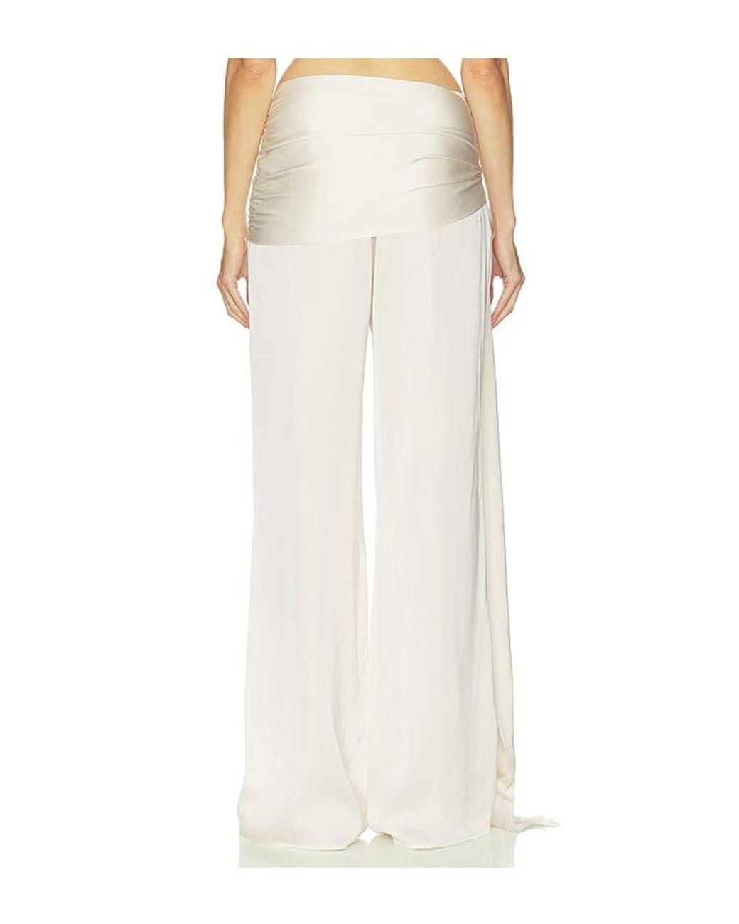 Helsa White Satin Pants With Tie And Fringe