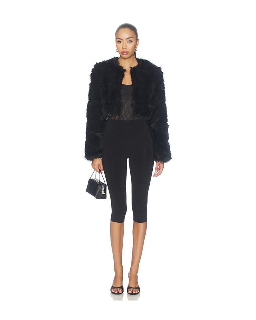 Bardot Black Petro Cropped Faux Fur Jacket