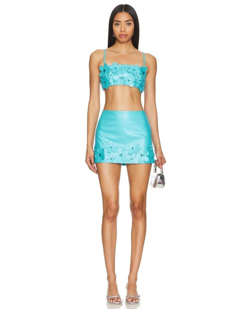 Lovers + Friends Blue Nova Faux Leather Crop Top