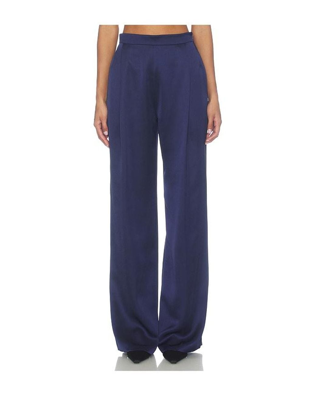 Nadine Merabi Blue Satin Wide Leg Trousers