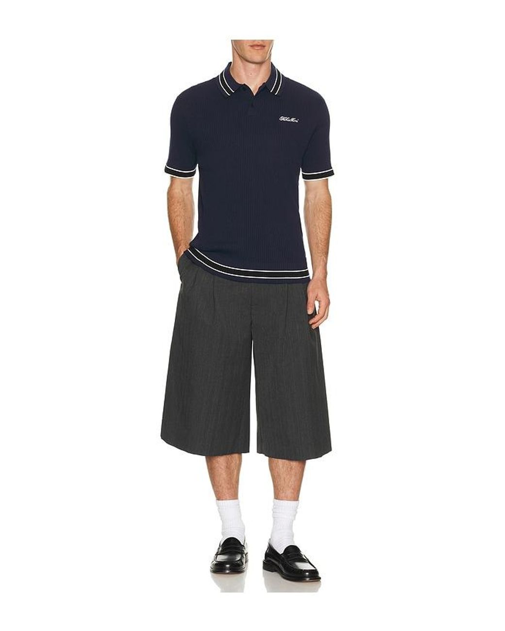 Khalhon Blue Varsity Tipped Rib Polo for men
