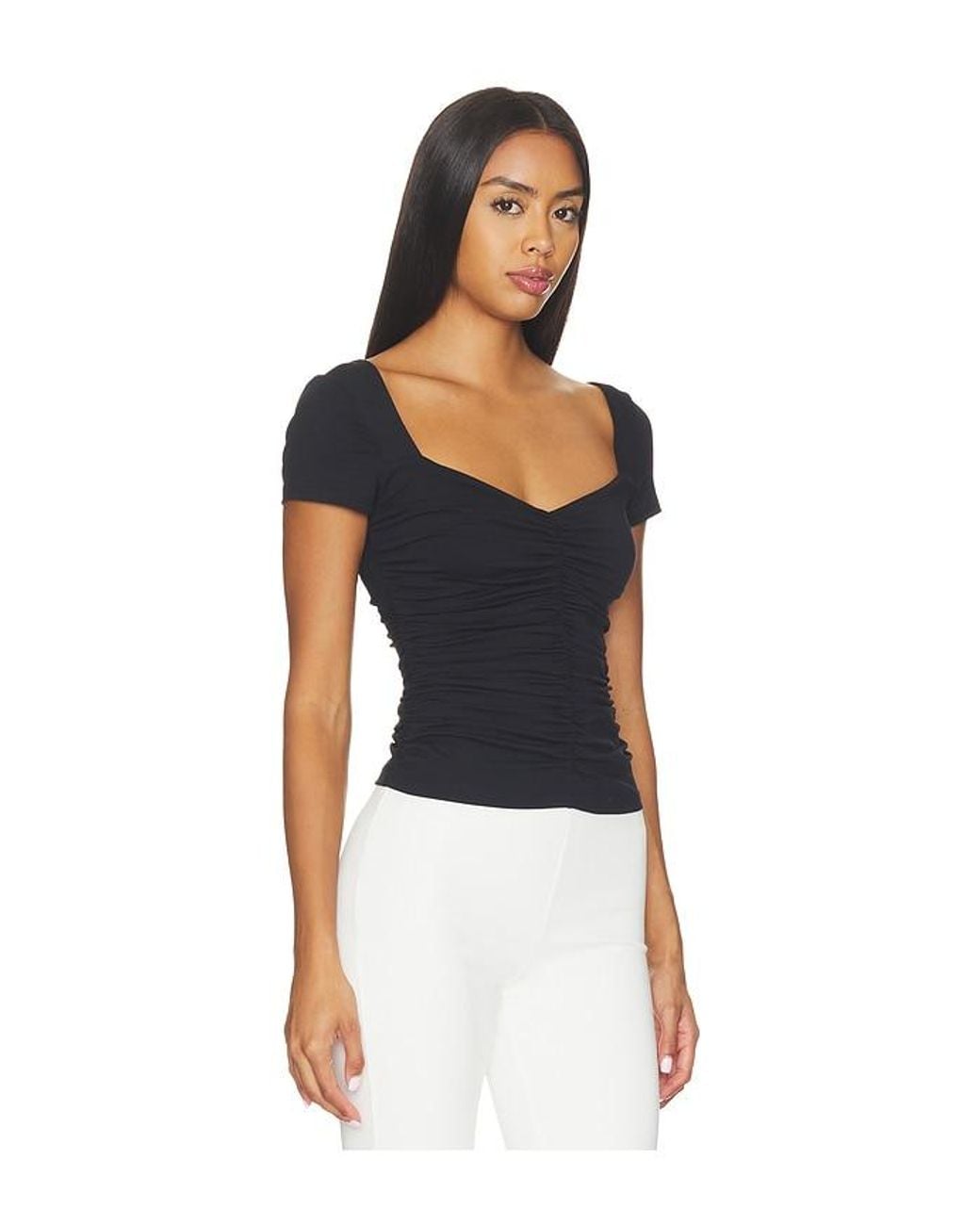 Susana Monaco Black Sweetheart Shortsleeve Gathered Top