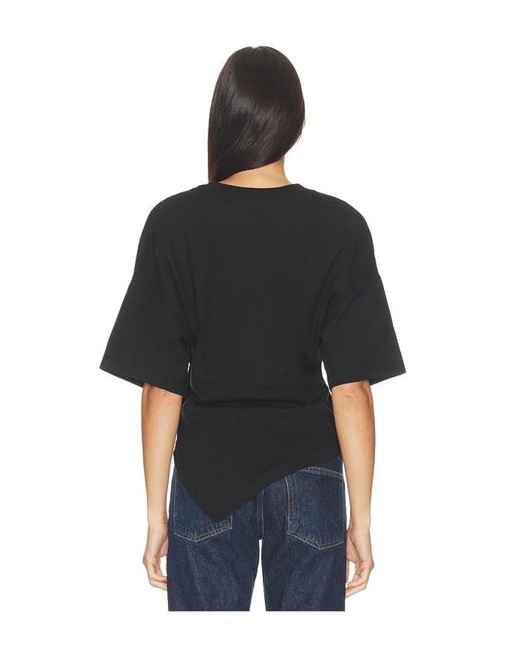 Enza Costa Black Supima Structured Jersey Assymetrical Tee