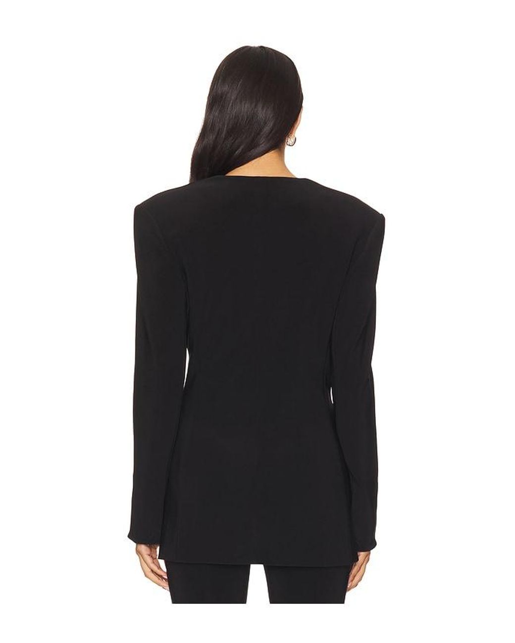 Norma Kamali Black Long Sleeve Shoulder Pad V Neck Zip Front Jacket