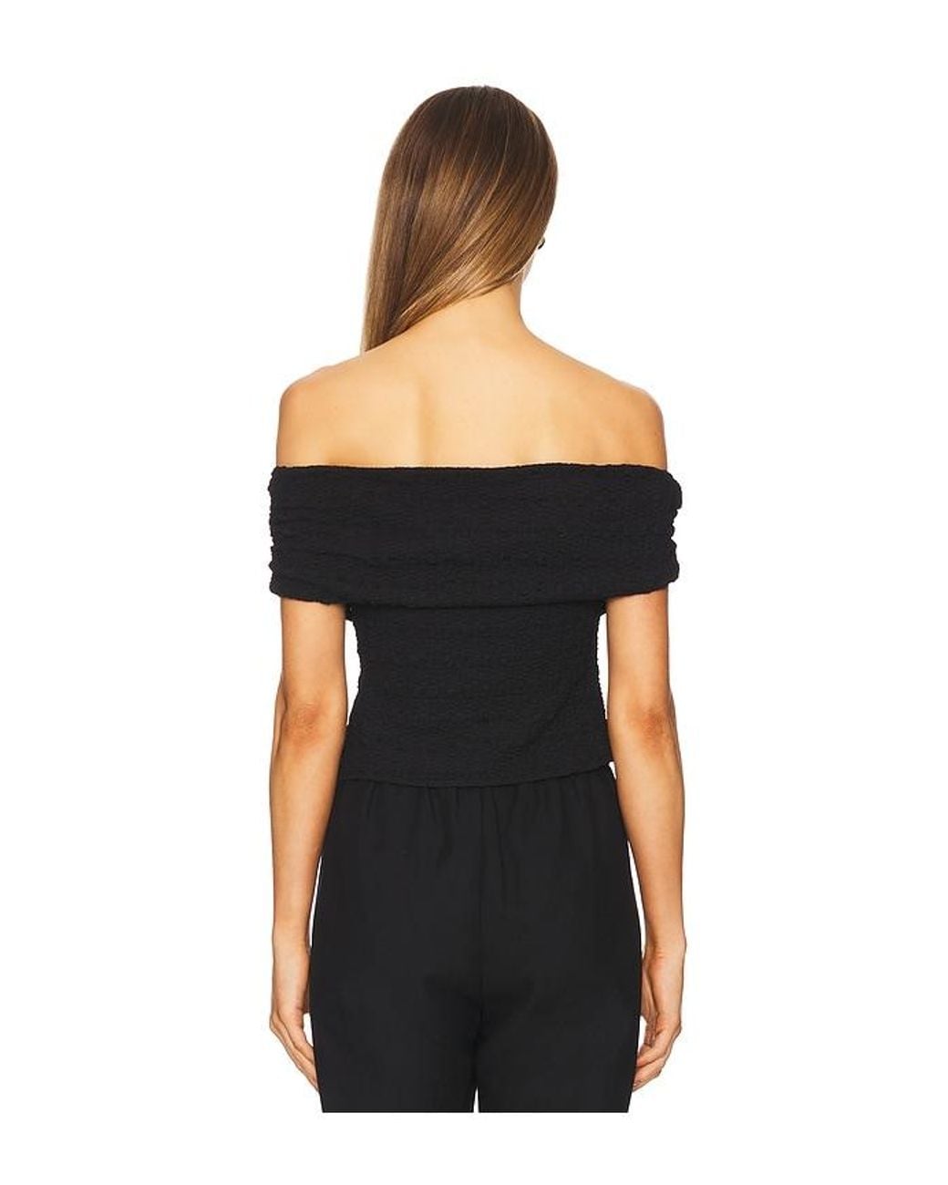 Astr Black Off Shoulder Textured Knit Top