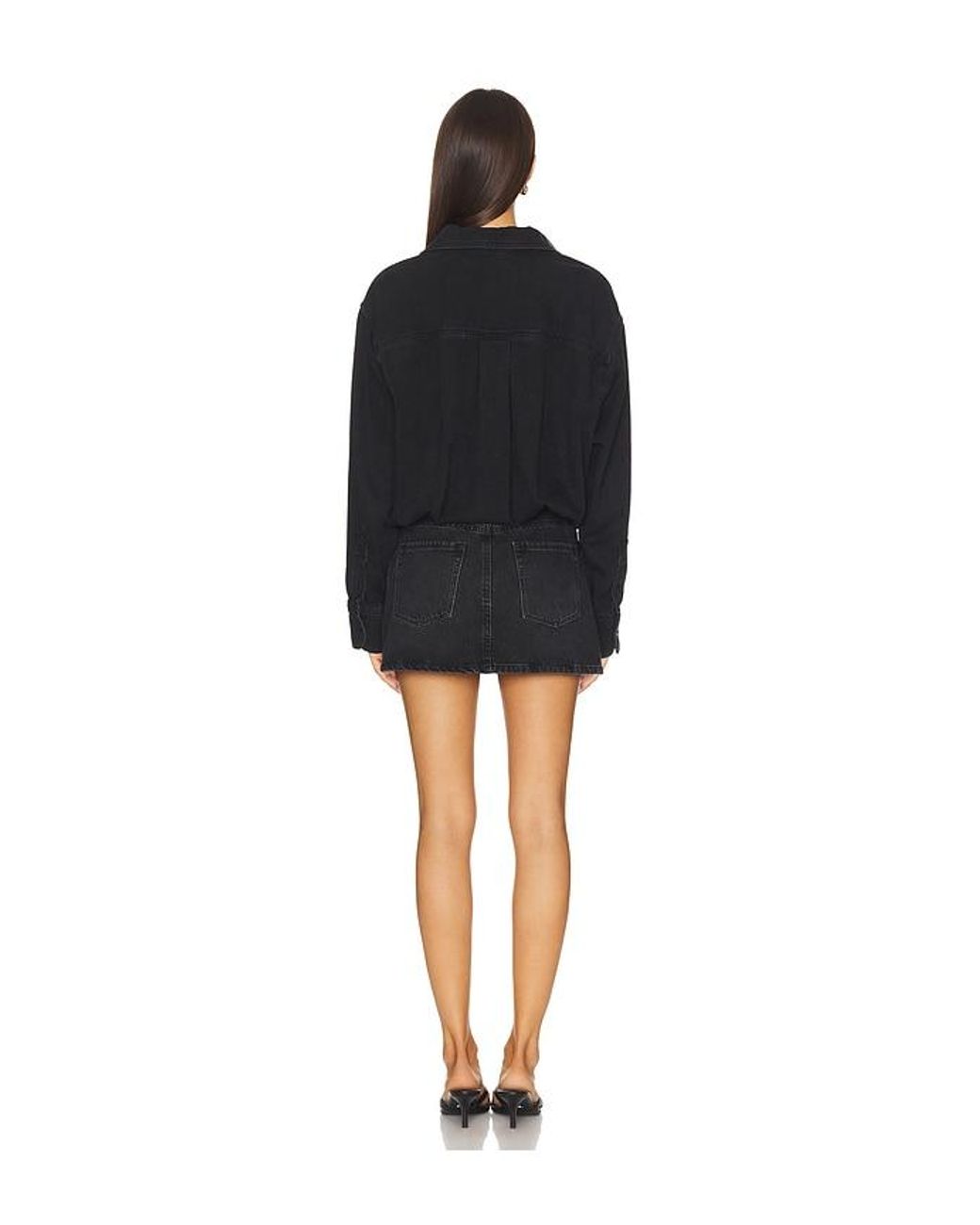 GOOD AMERICAN Black Denim Shirt Dress