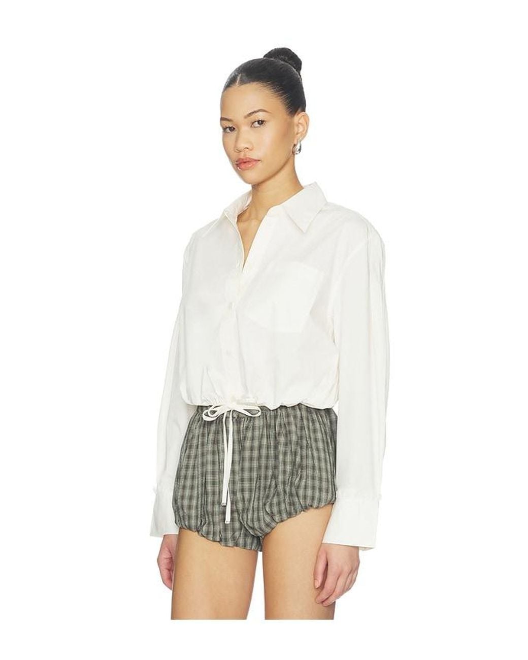 Ganni White Stretch Cotton Cropped Bowling Shirt
