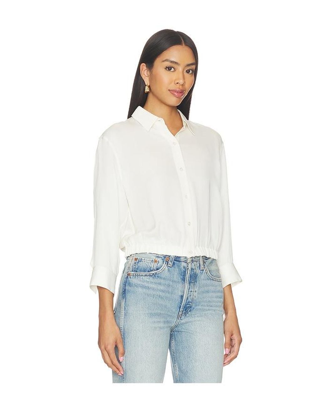Theory White Quarter Sleeve Cropped Shirt