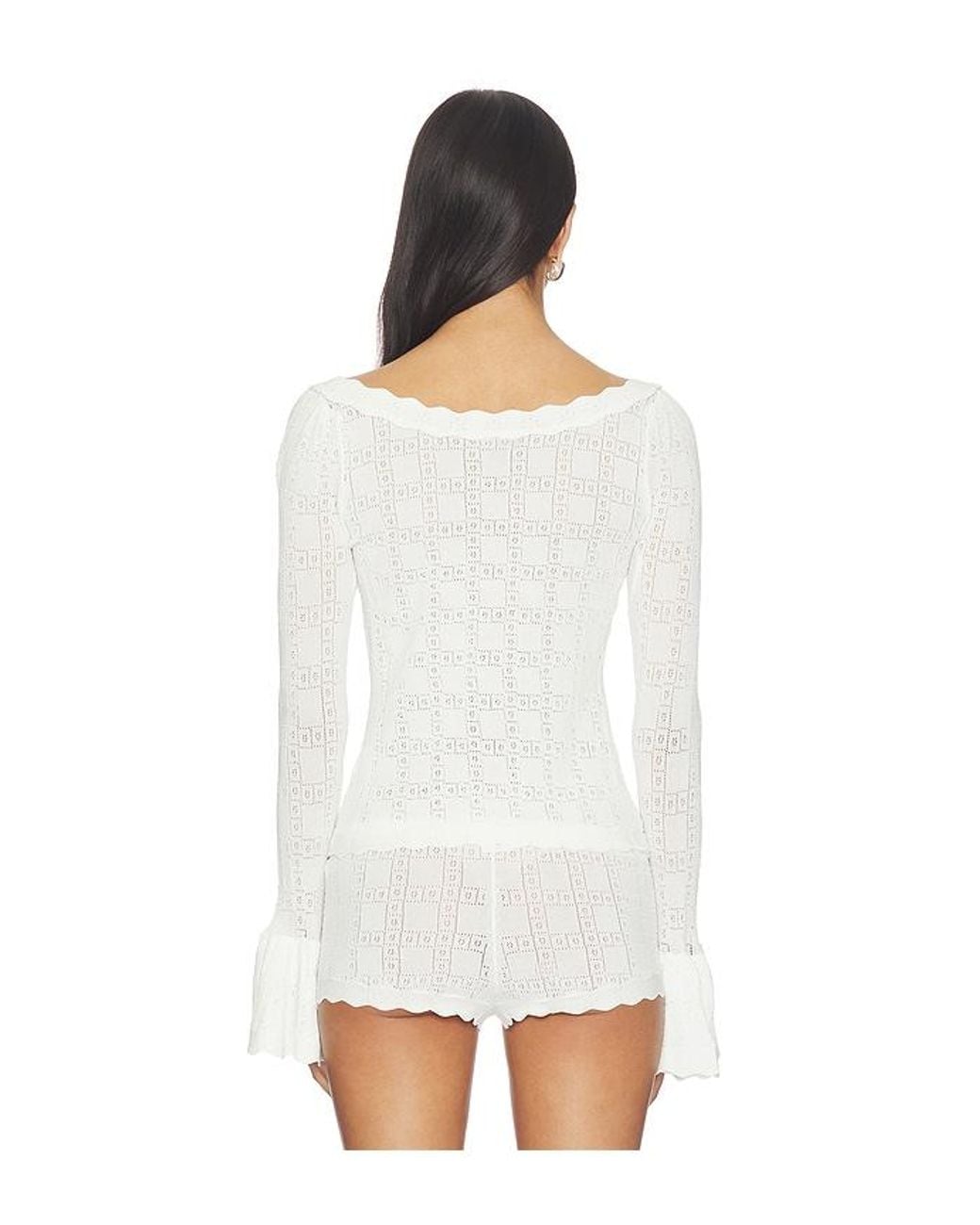 For Love & Lemons White Bayberry Pointelle Top