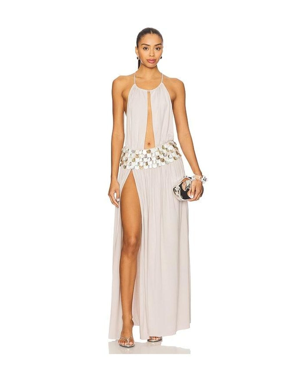 Jaded London Plunge Maxi Belt Dress in White | Lyst