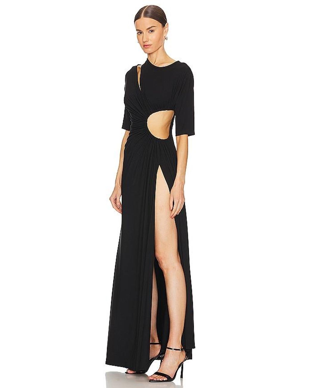 Sid Neigum Black Gathered Slit Maxi Dress