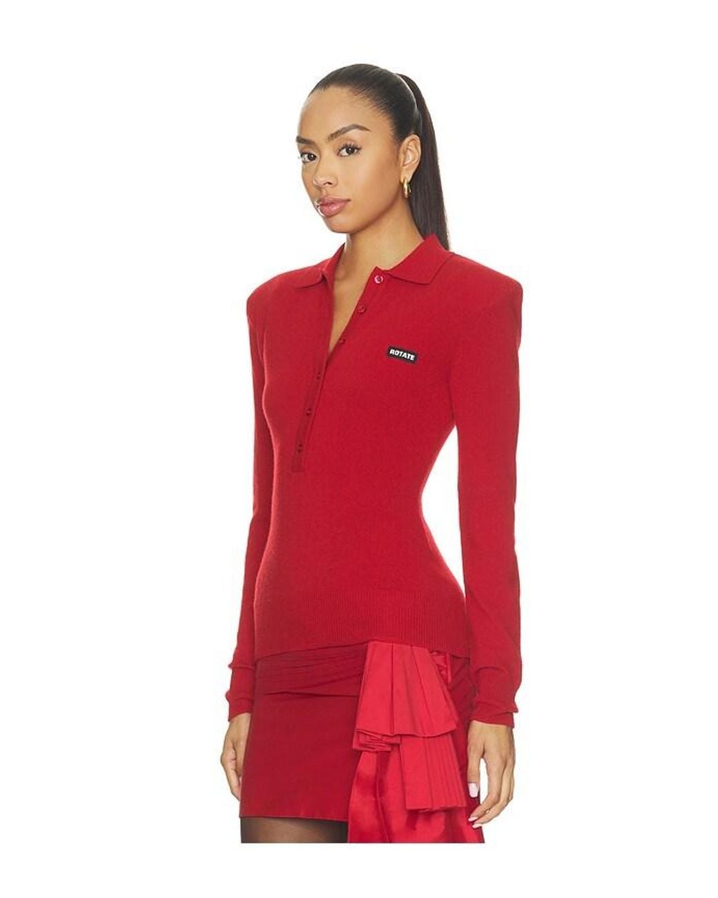 ROTATE BIRGER CHRISTENSEN Red Wool Longleeve Polo