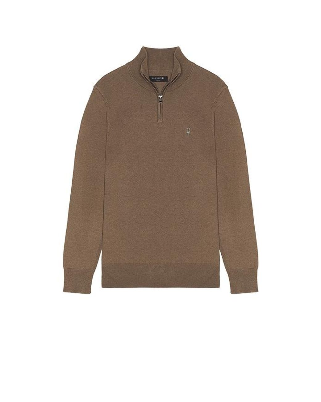 AllSaints Brown Kilburn Zip Funnel Quarter Zip Sweater for men