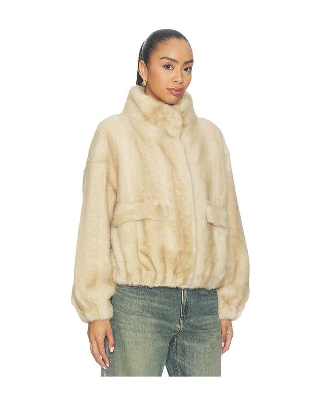 Apparis Natural Iris Shaved Faux Mink Bomber Jacket