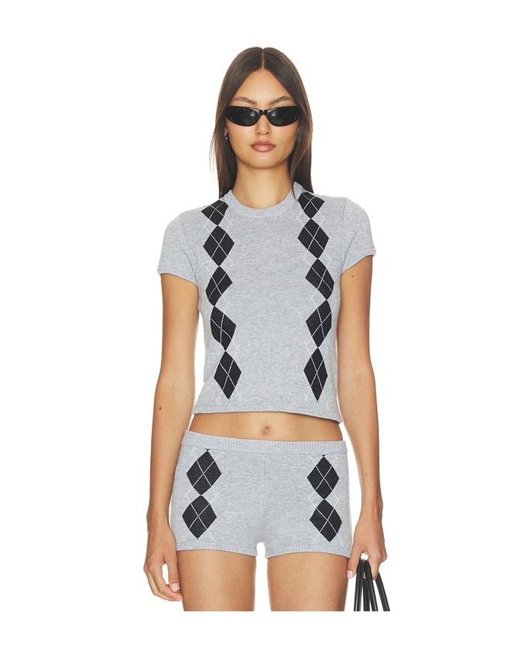 Lovers + Friends Blue Gisselle Argyle Tee