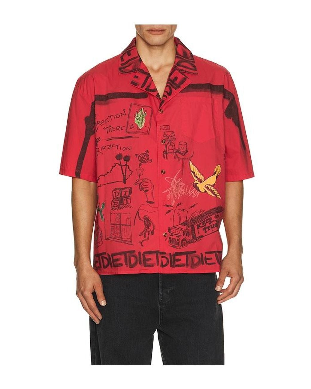 DIET STARTS MONDAY Red Doodle Button Up Shirt for men