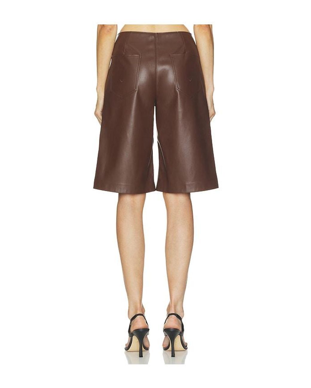 Hudson Brown Faux Leather Pleated Trouser Short