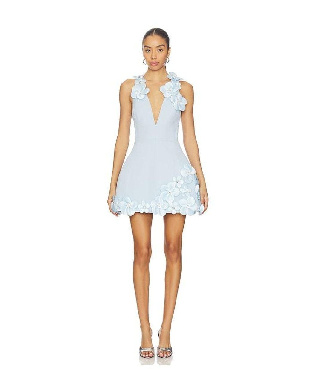 Bronx and Banco White Estelle Floral V-Neck Mini Dress