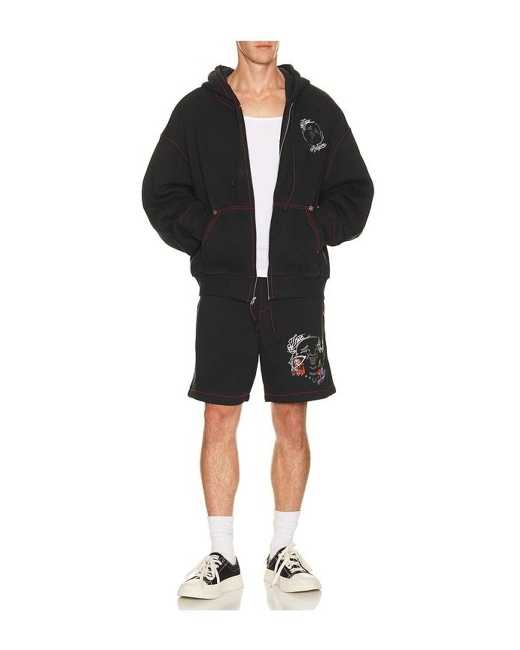True Religion Black Buddha Face Big T Boxy Zip Up Hoodie for men
