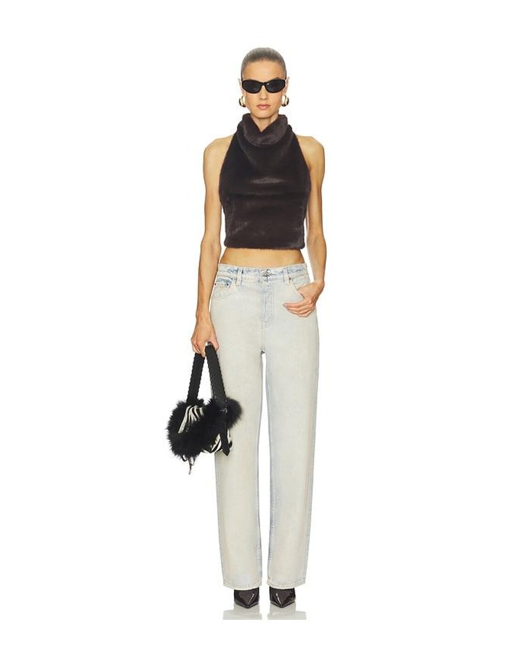 Line & Dot Blue Cassidy Faux Fur Top